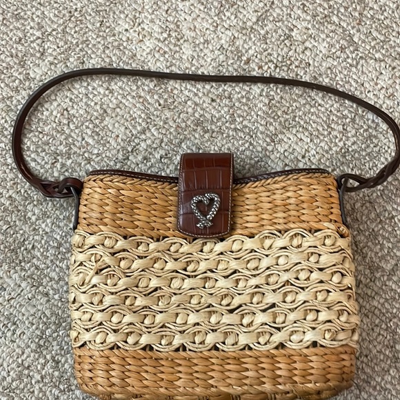 Brighton Handbags - Brighton medium 11x9x4 straw material with leather strap magnetic closure